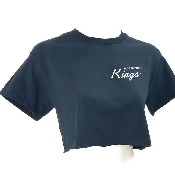 SACRAMENTO KINGS Double Script Retro Logo "Cropped" Crop Top Basketball Tee - Picture 2 of 6